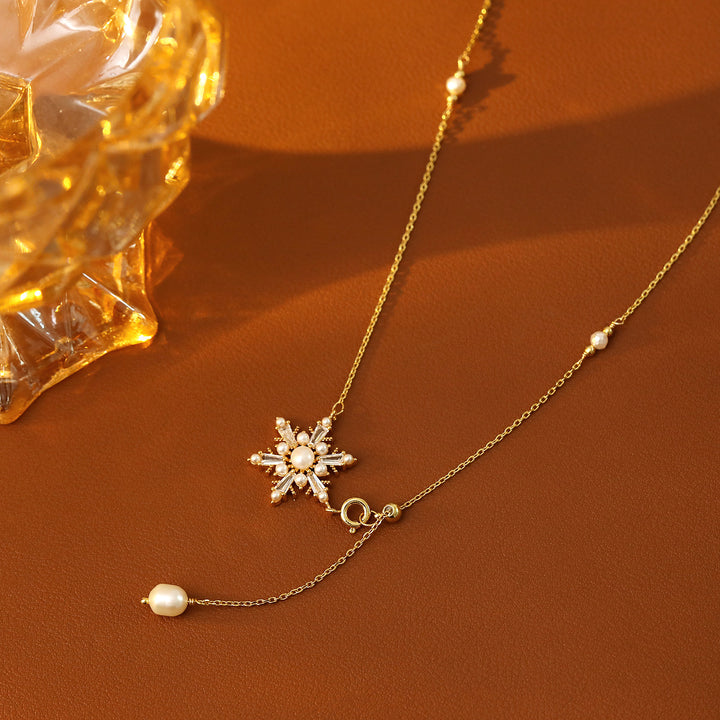 Snowflake Pearl Tassel Necklace