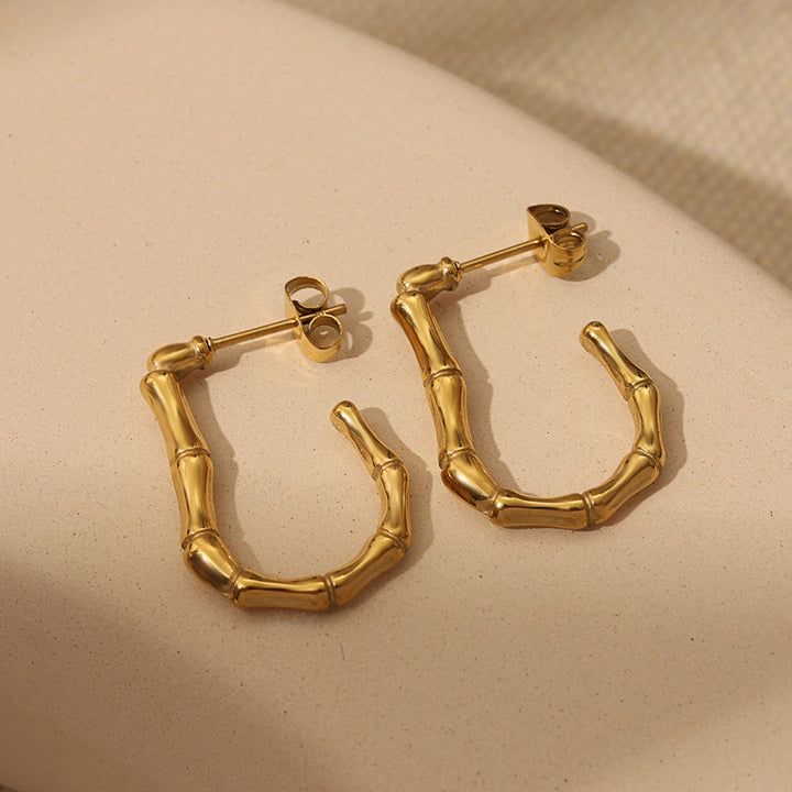 Gold Bamboo Open Hoop Earrings
