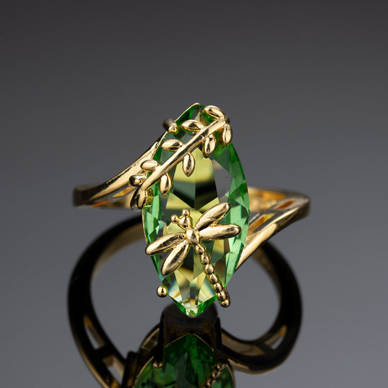 Green Dragonfly Garden Statement Ring