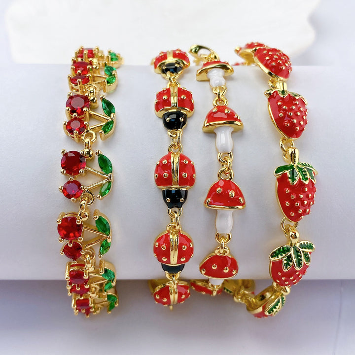 Mix Fruit Bug Enamel Adjustable Charm Bracelet