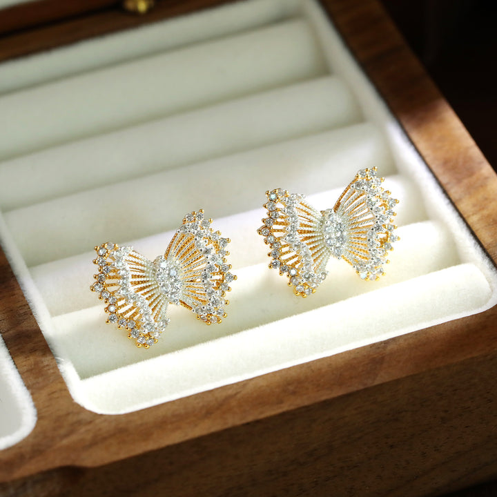 Openwork Bow Zircon Stud Earrings