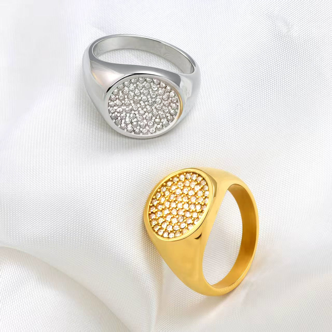 Paved Zircon Signet Stackable Daily Finger Ring