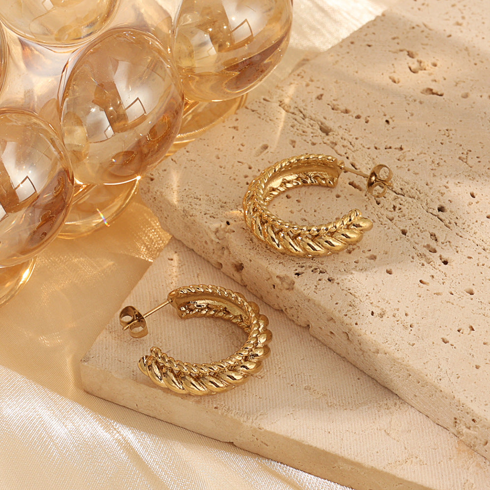Layered Twisted C Hoop Earrings