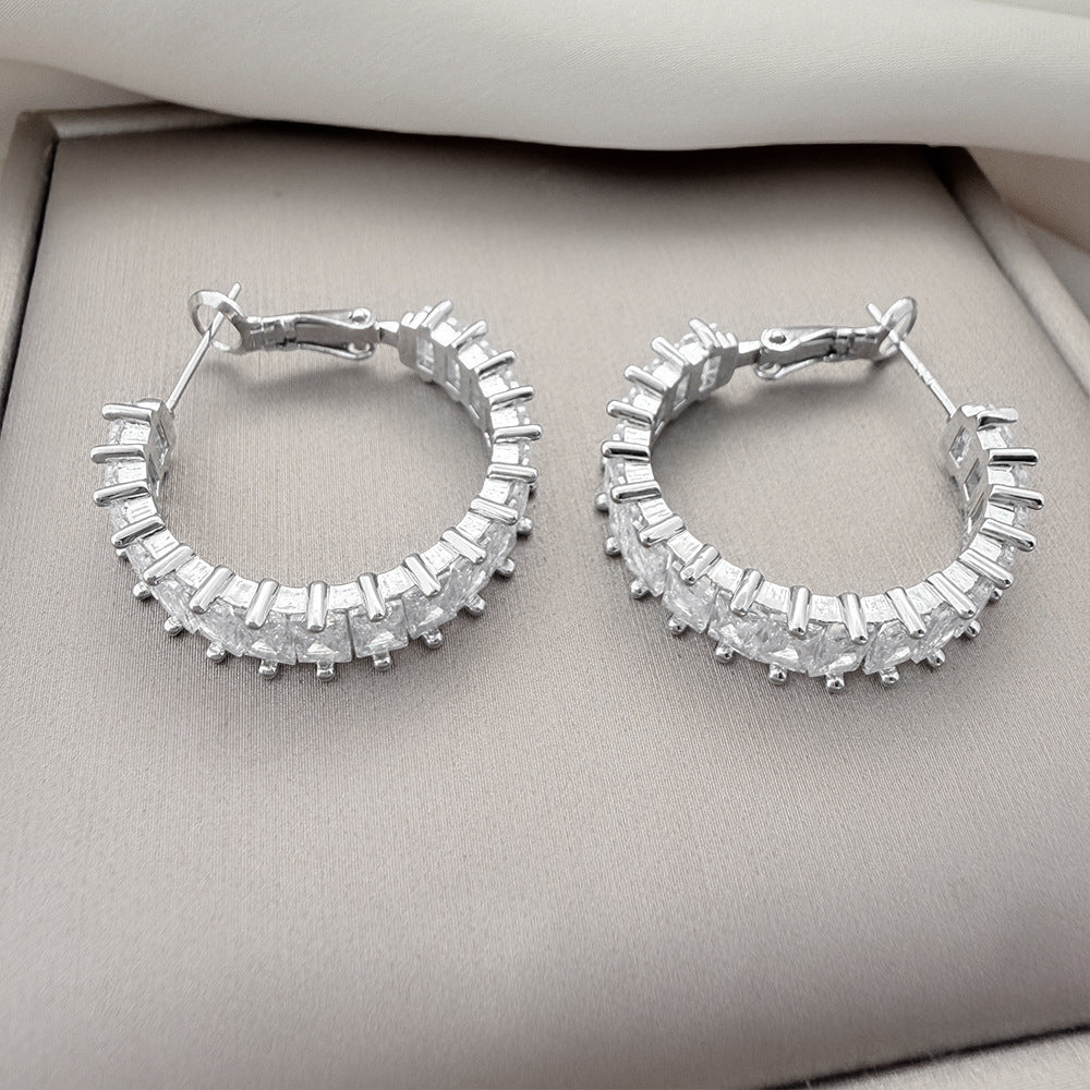 Full Paved Rectangular Zircon Hoop Earrings
