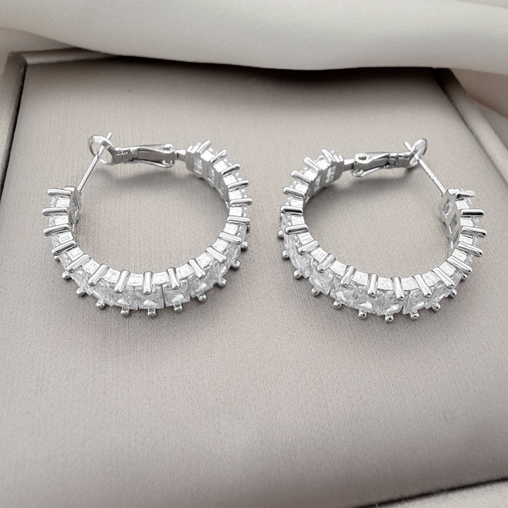 Full Paved Rectangular Zircon Hoop Earrings