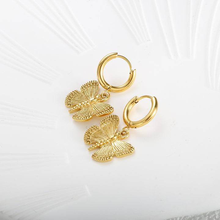 Textured Butterfly Dangle Hoop Earrings