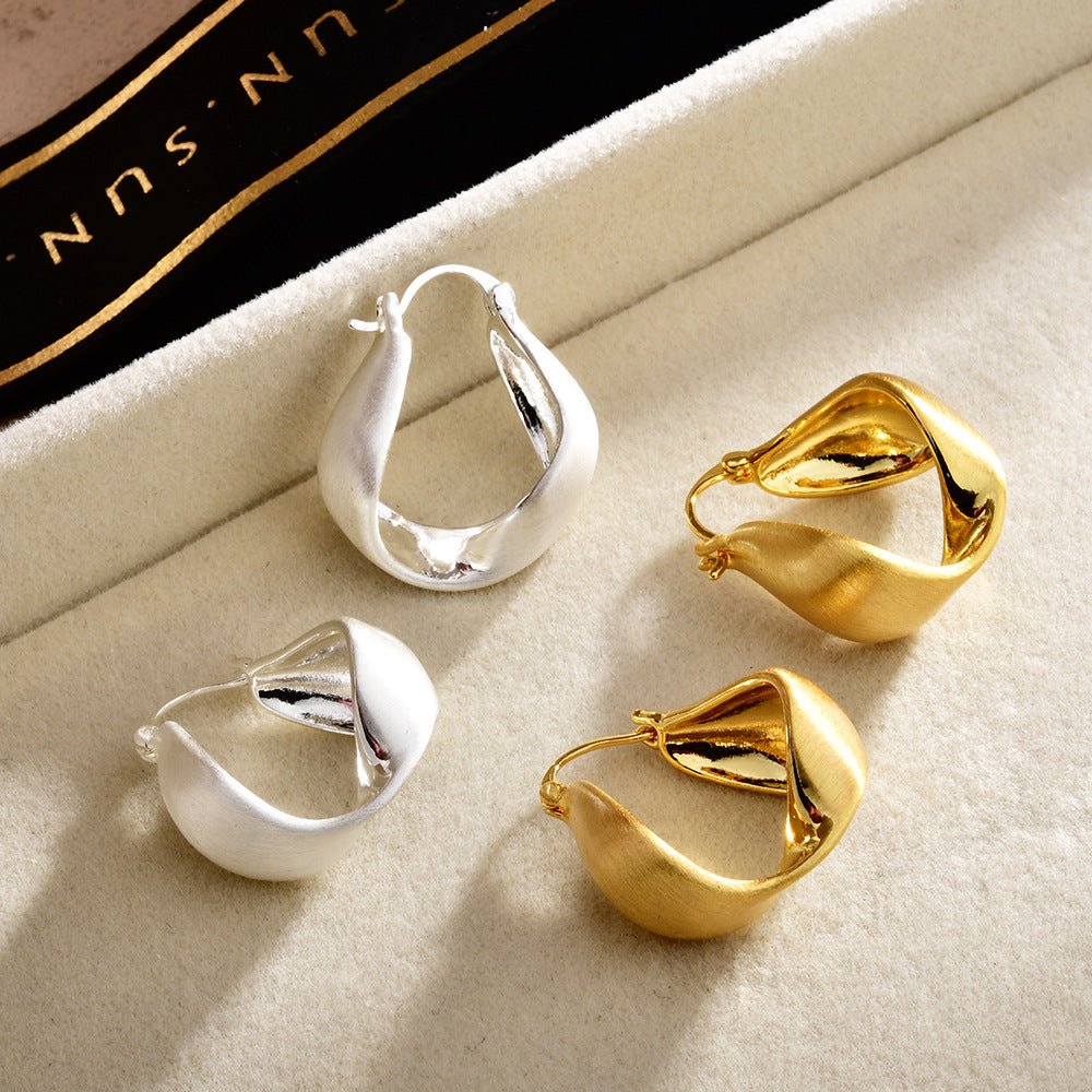 Simple Twisted Matte Brushed Hoop Earrings