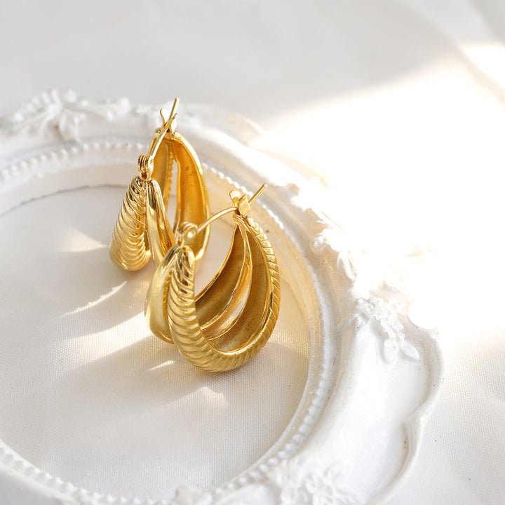 Double Layer Textured Gold Hoop Earrings
