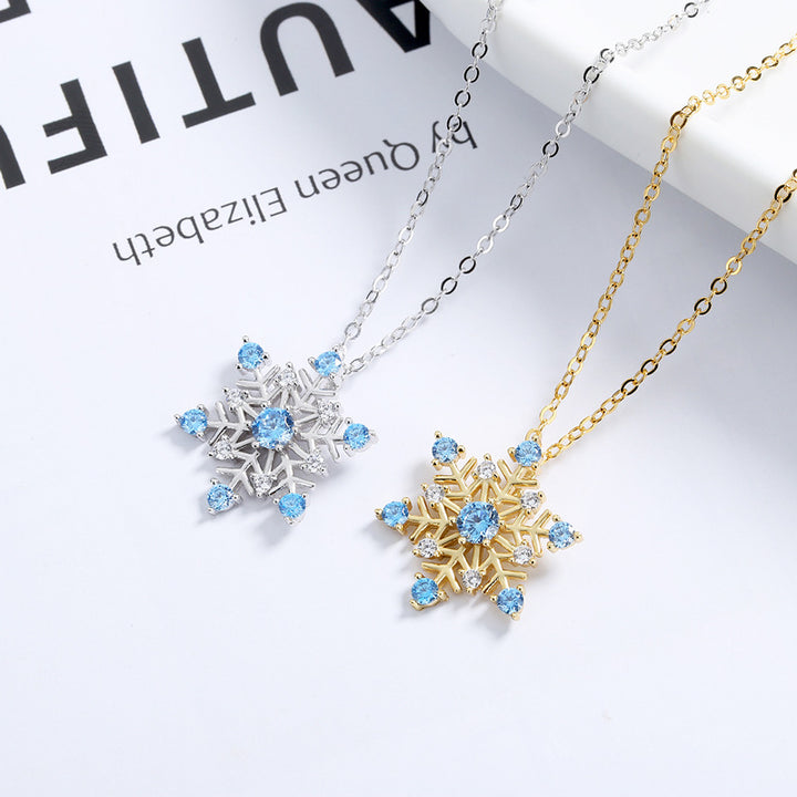 Blue Snowflake Winter Necklace