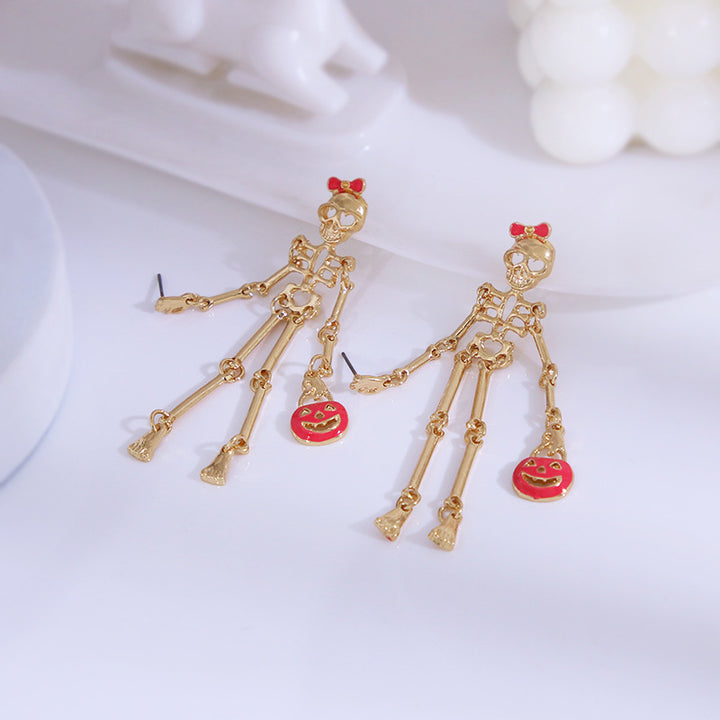 Skeleton Pumpkin Drop Halloween Earrings