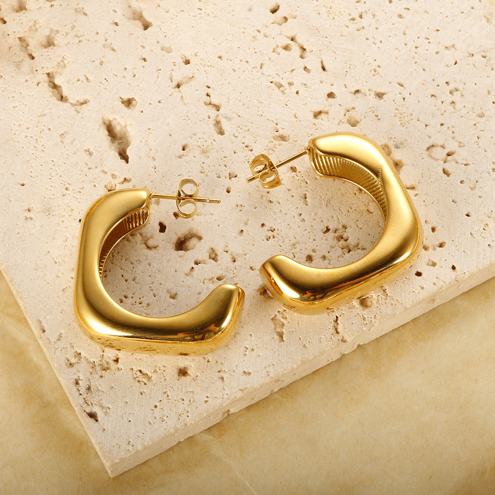 Sculpted Geometric C Hoop Earrings