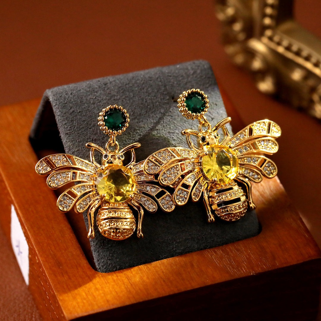 Bee Zircon Drop Dangle Earrings