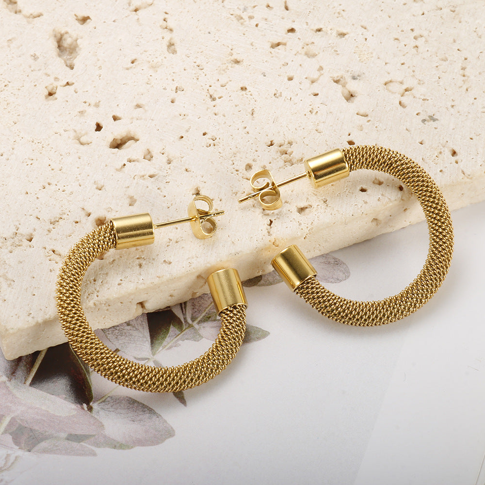 Woven Mesh Open Hoop Earrings
