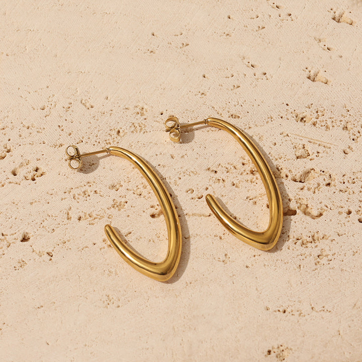 Sculpted V Shape Gold Hoop Earrings