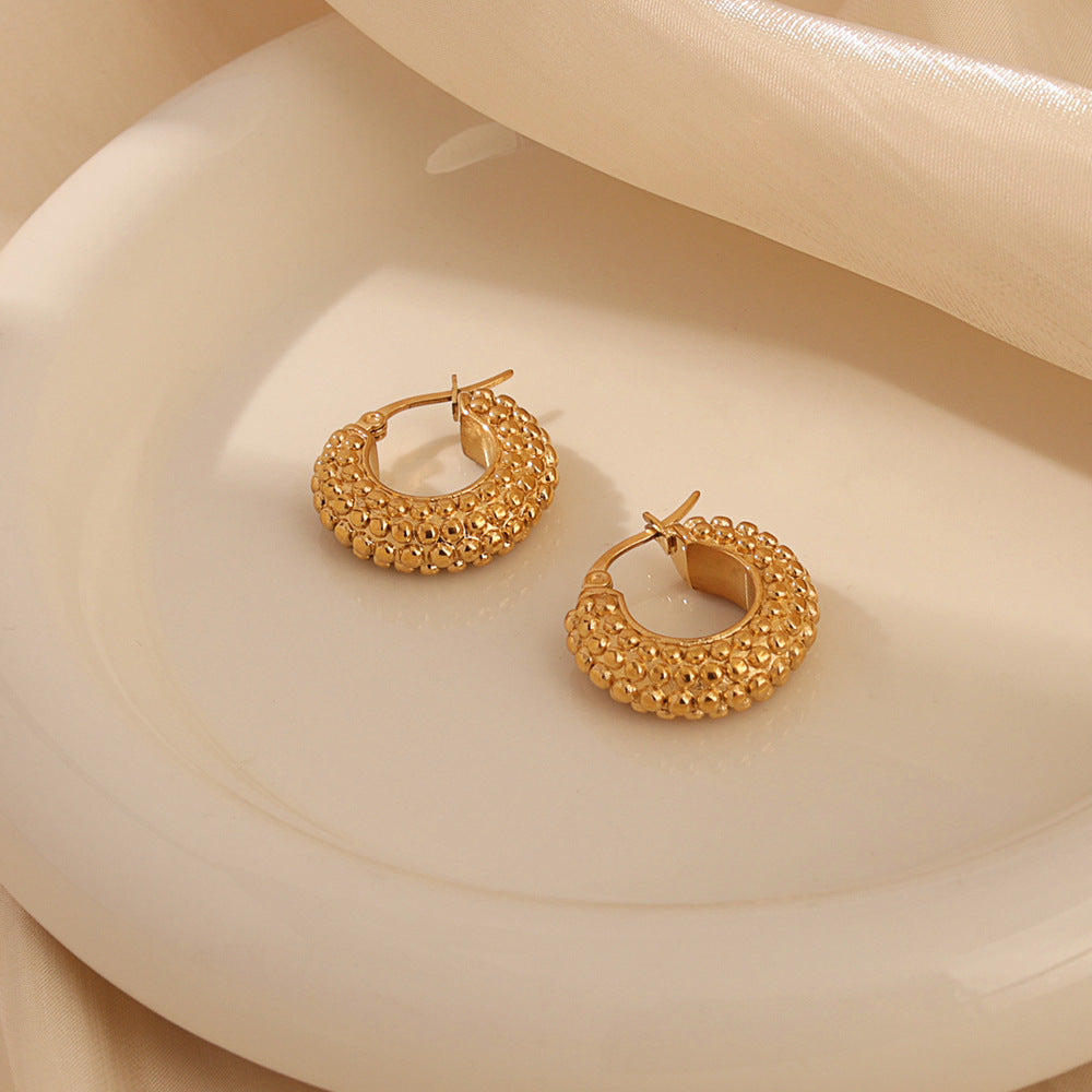 Gold Beaded Chunky Hoop Earrings
