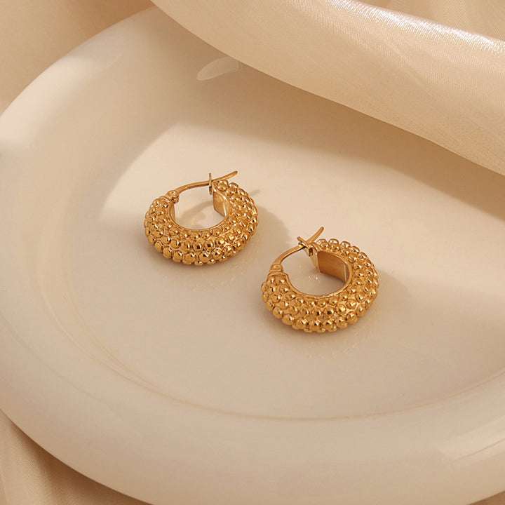 Gold Beaded Chunky Hoop Earrings
