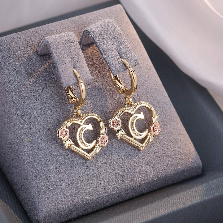 Letter Heart-Shaped Flower Earrings
