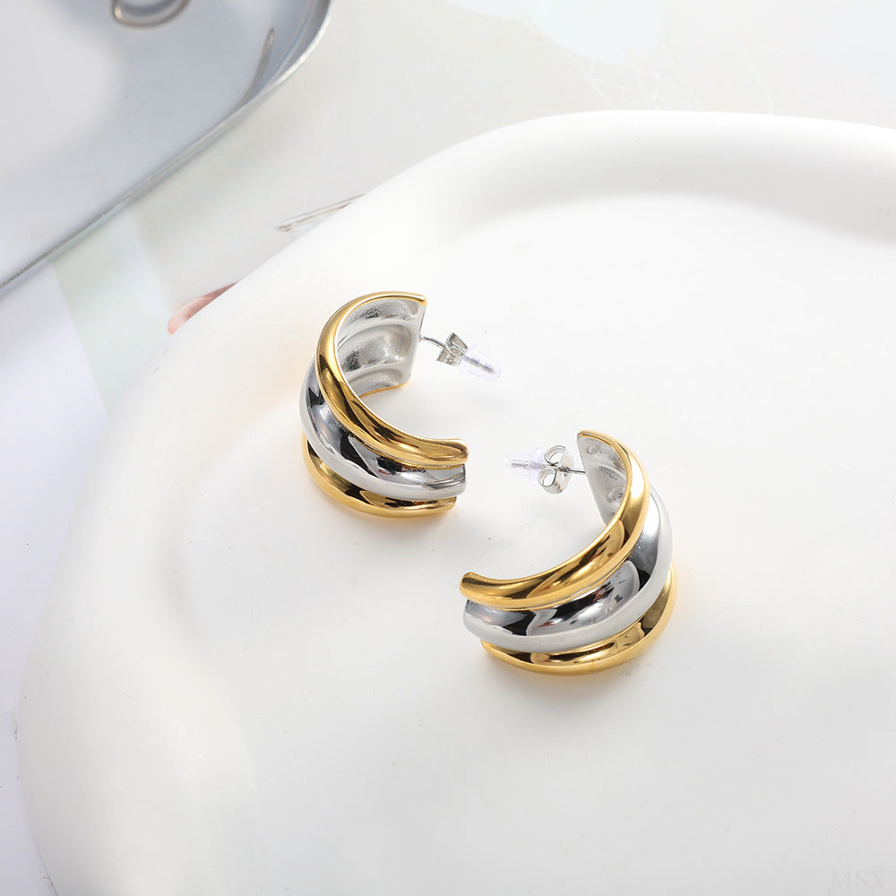 Two Tone Sculpted Chunky Hoop Earrings