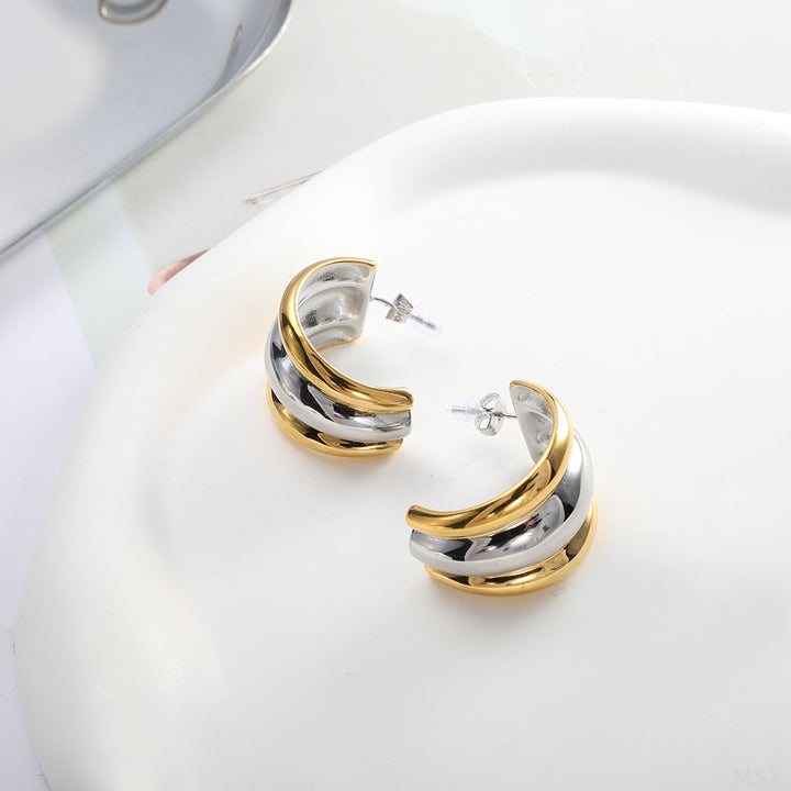 Two Tone Sculpted Chunky Hoop Earrings