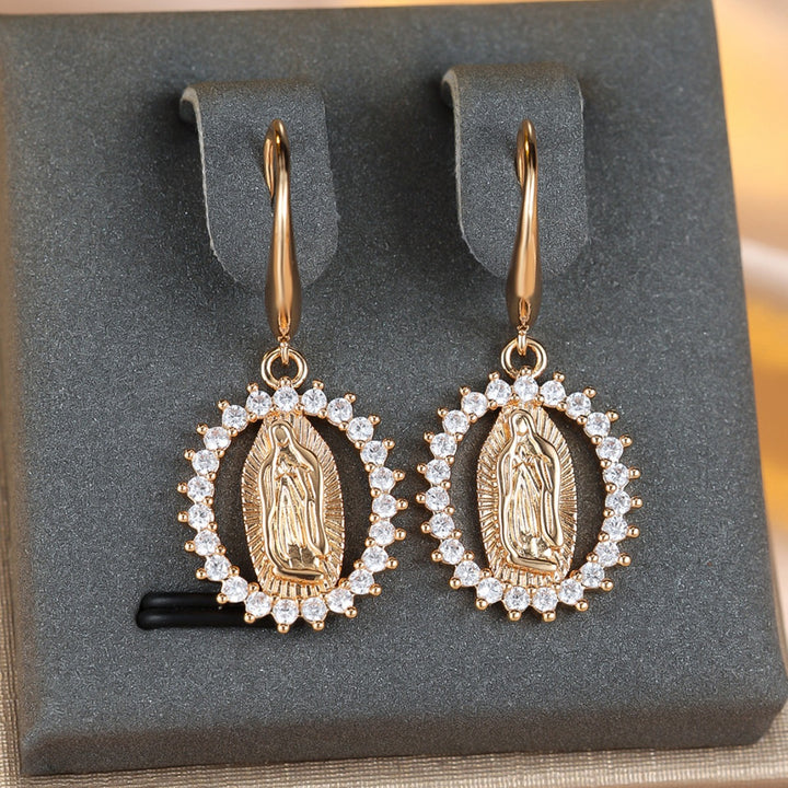 Virgin Mary Zirconia Halo Earrings