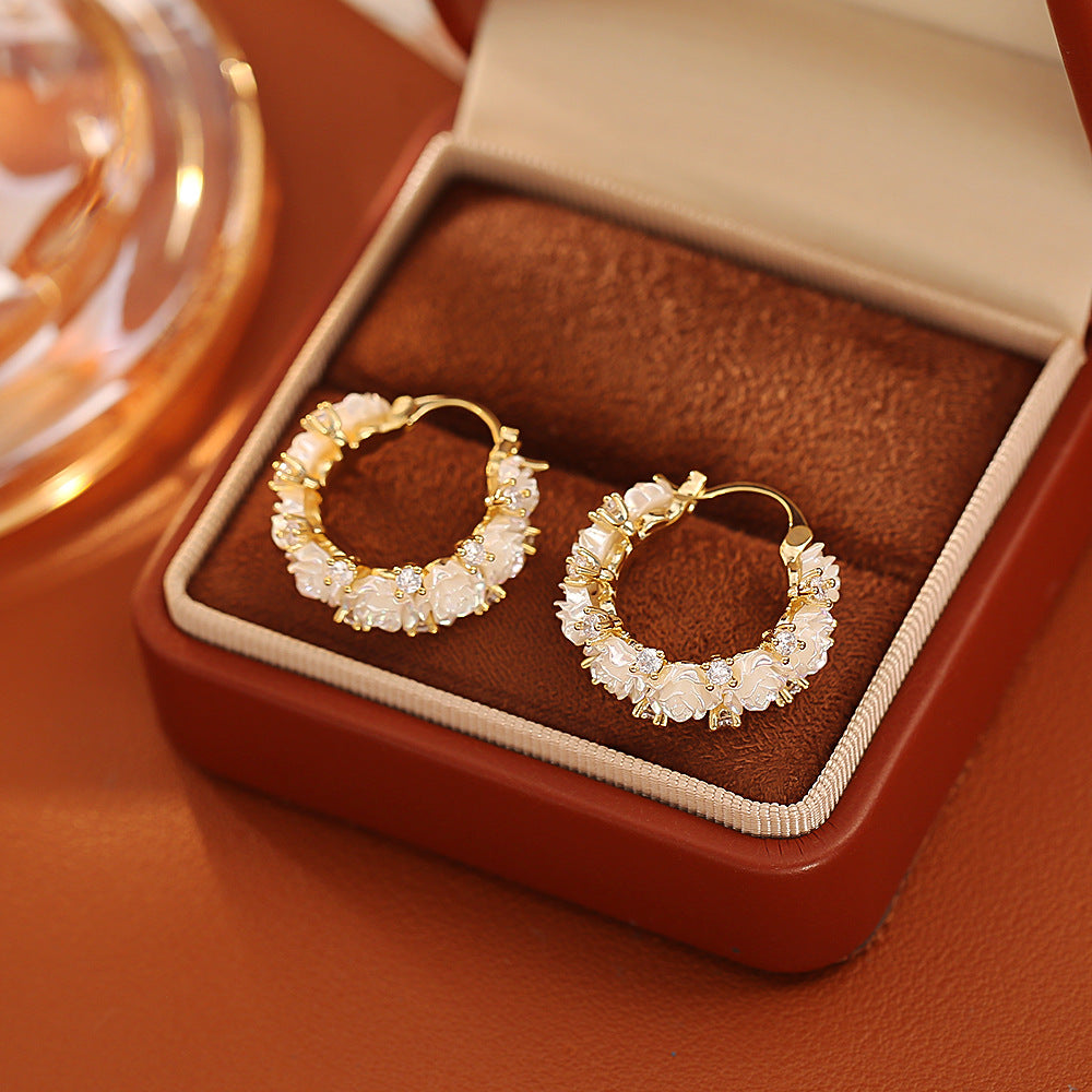 Rose Zircon Gold Hoop Earrings