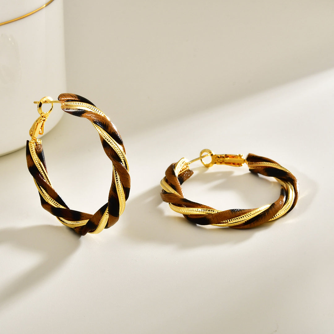 Leopard Print Twisted Hoop Earrings