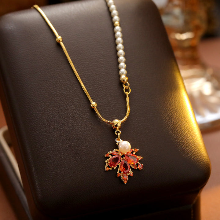 Ruby Maple Leaf Pearl Necklace