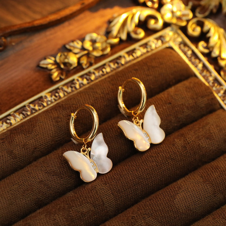 Mother of Pearl Butterfly Hoop Earrings