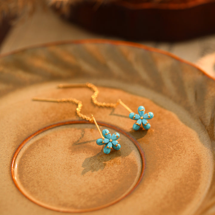 Turquoise Flower Threader Earrings