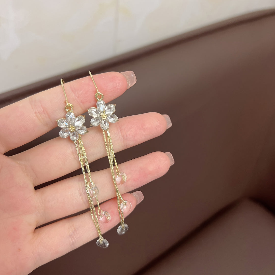 Dainty Floral Tassel Drop Earrings