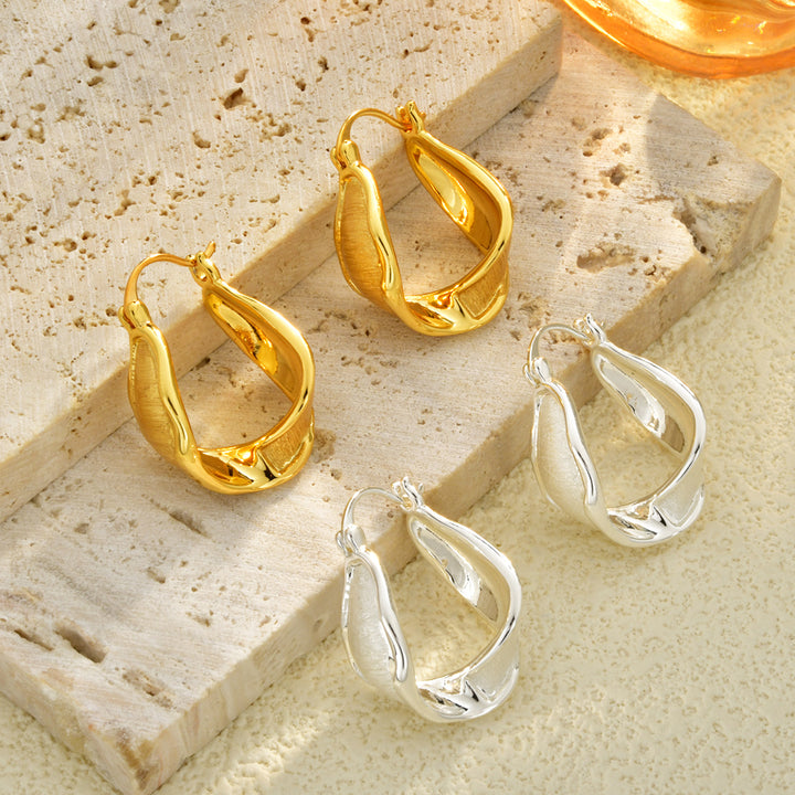 Twisted U Shape Brushed Texture Hoop Earrings