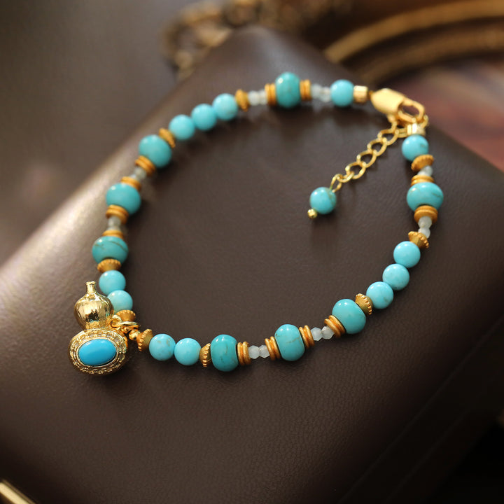 Turquoise Gourd Charm Beaded Bracelet