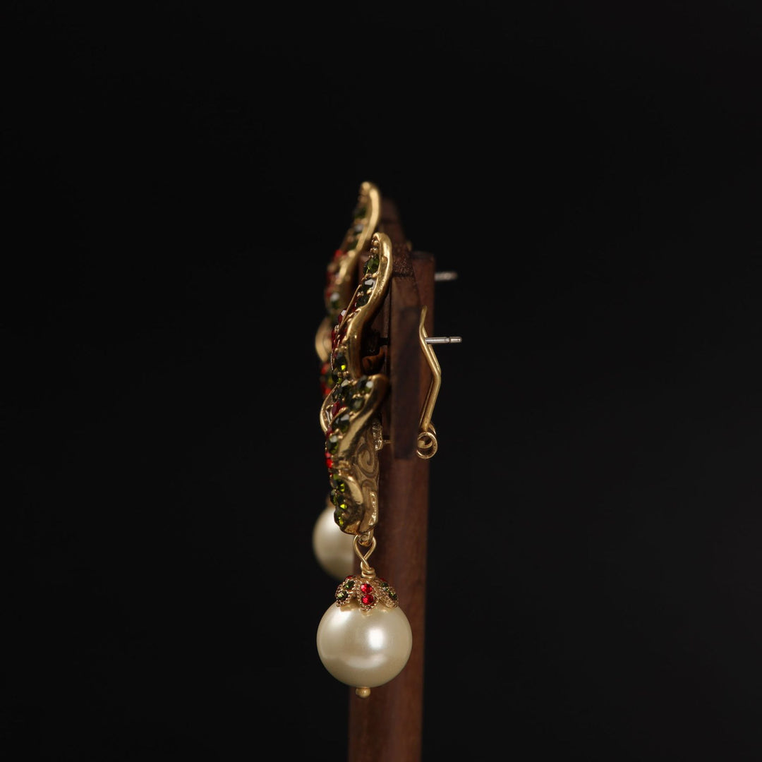 Maple Leaf Inlaid Pearl Dangle Earrings