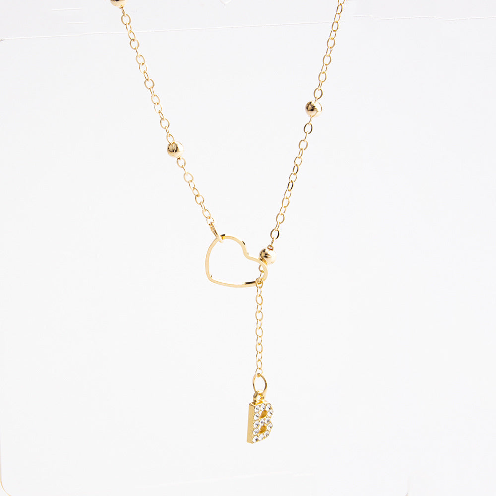 Heart Initial Zircon Lariat Necklace for Women