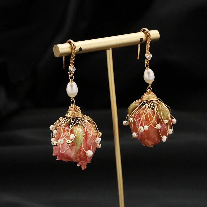 Preserved Rose Flower Drop Earrings