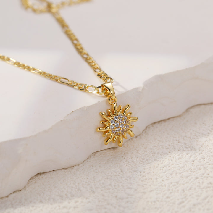 Sun Pendant Figaro Chain Necklace