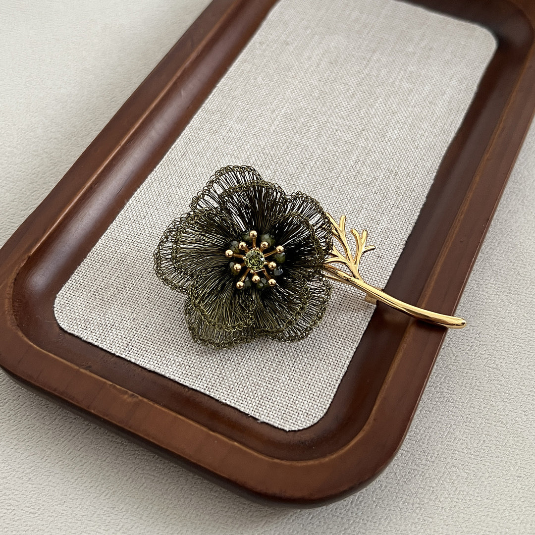 Handwoven Wire Flower Brooch