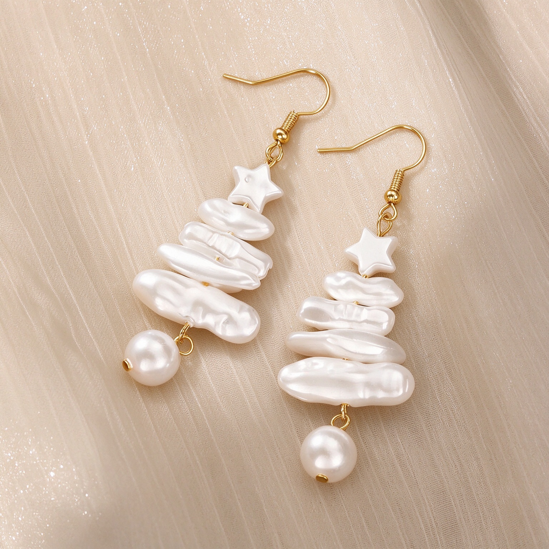 Baroque Pearl Christmas Tree Pendant Earrings