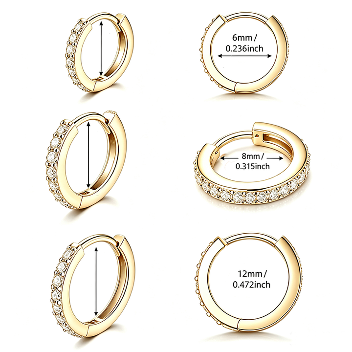 Double Sided Pave Zircon Huggie Hoops Multi Size Layering Earrings