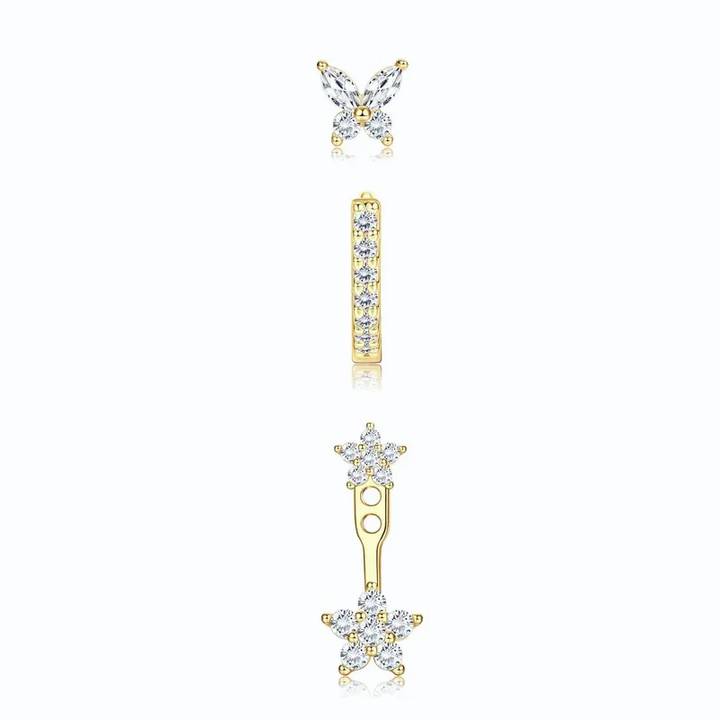 Floral Zircon Stud Earring Set