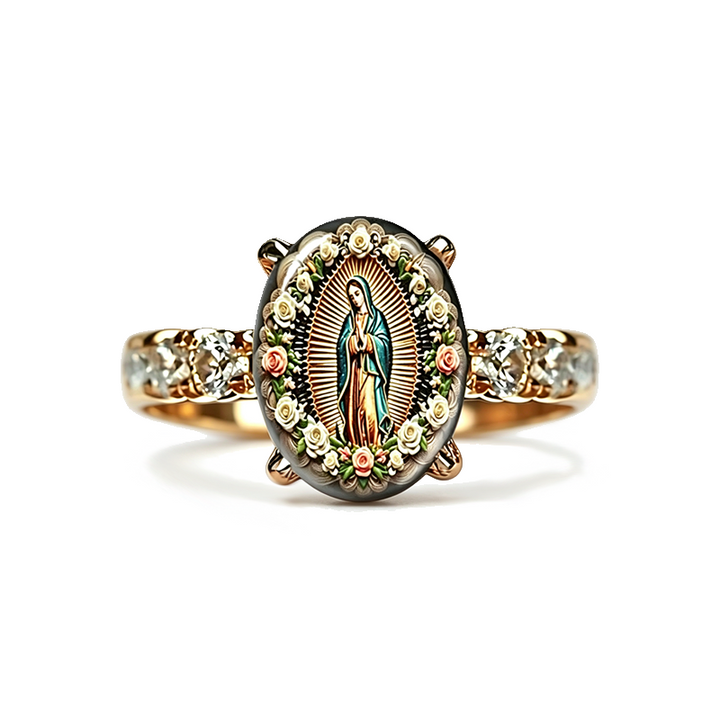 Guadalupe Virgin Floral Oval Print Ring