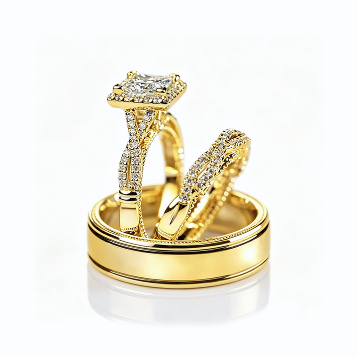 Cubic Zirconia 3‑Piece Wedding Ring Set