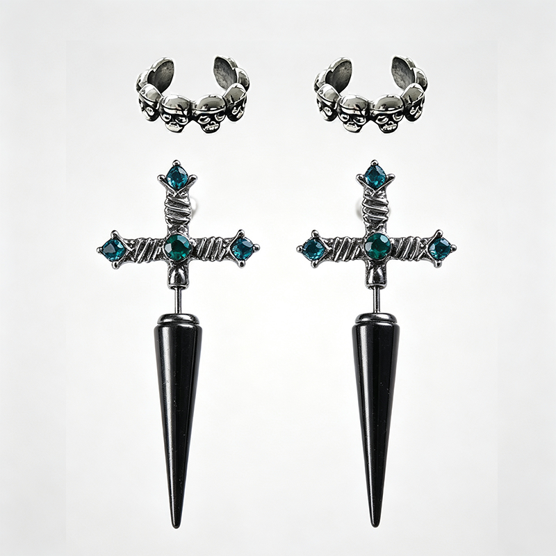 Dagger Cross Zircon Ear Studs