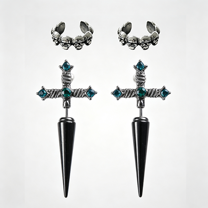 Dagger Cross Zircon Ear Studs