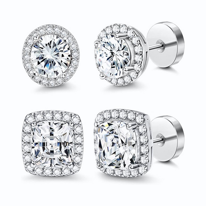 Round And Square Halo Zircon Studs