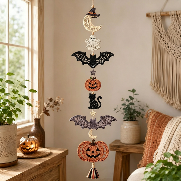 Witch Moon Bat Halloween Macrame Hanging
