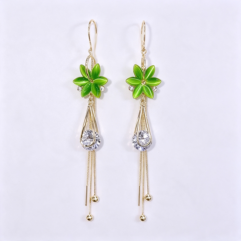 Flower Long Threader Tassel Earrings