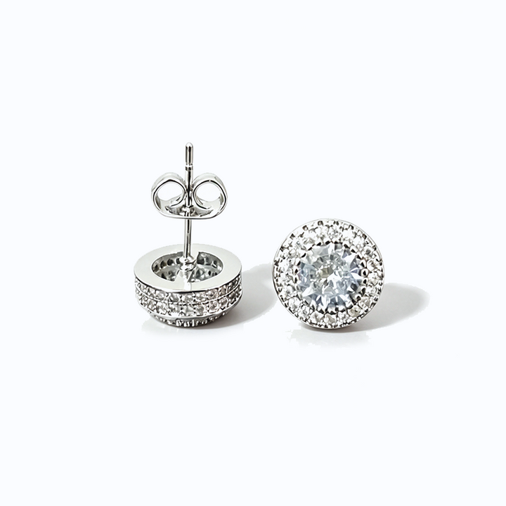 Halo Round Cut Zircon Stud Earrings