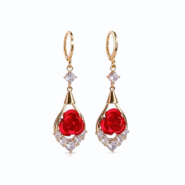 Sparkly Rose Flower Zircon Drop Earrings