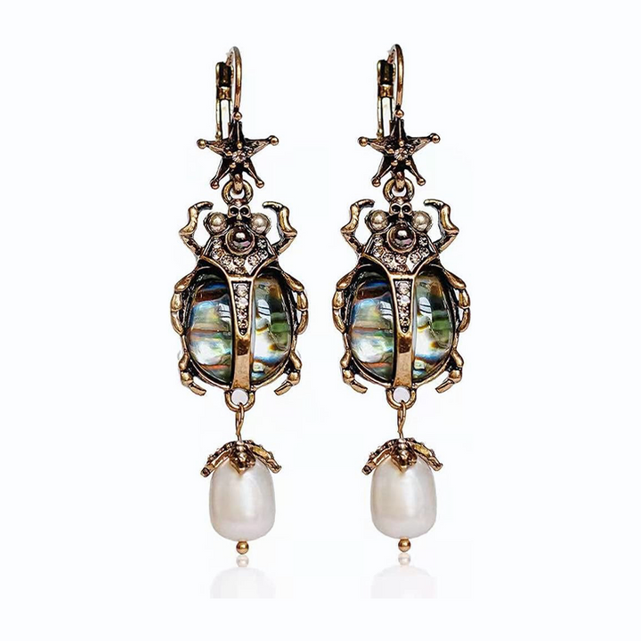 Scarab Abalone Halloween Drop Earrings